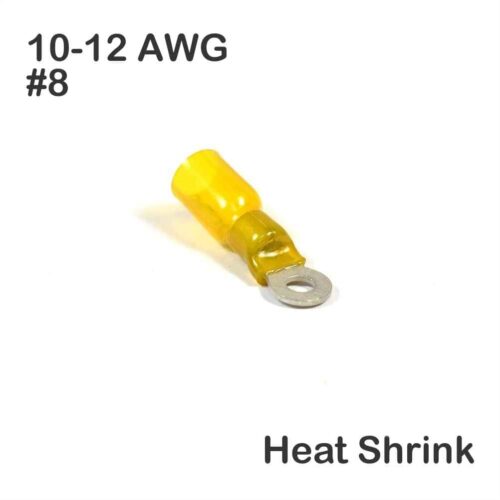 thumbnail image 2 of 3M Heat Shrink Ring Terminals, 12-10 Gauge Wire, #8 Stud – Yellow Marine-Grade Connectors (Made In USA) 2 of 6