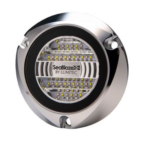 SeaBlaze X2 underwater light White Blue front view polished housing