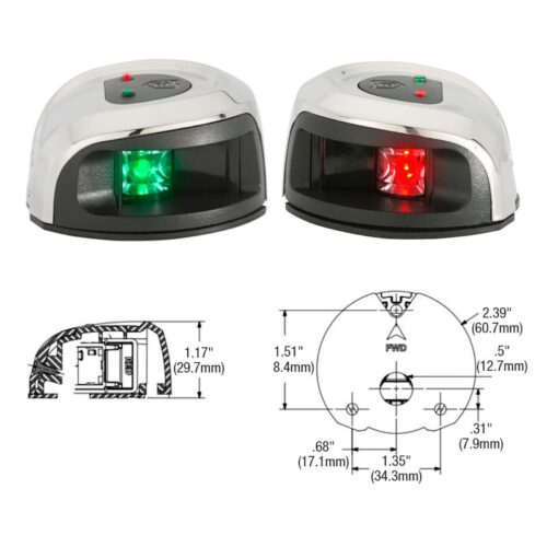 attwood stainless steel bi-color red and green nav light combo