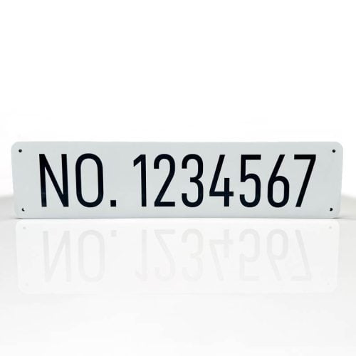 USCG boat documentation plate – front view showing laser-etched lettering and matte white ABS surface