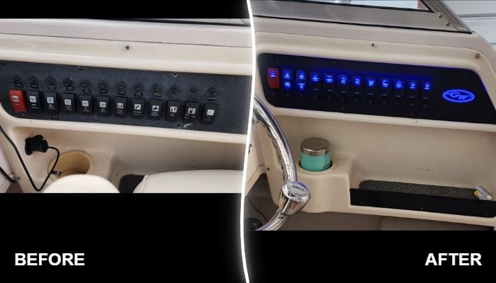 Before and after rocker switch panel replacement on a 2004 Grady-White Seafarer 228