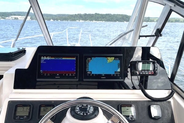 Grady-White Gulfsteam upper dash panel with electronics replaced blackout