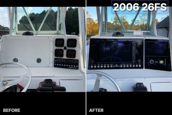 Before and after Regulator dash panel replacement comparison