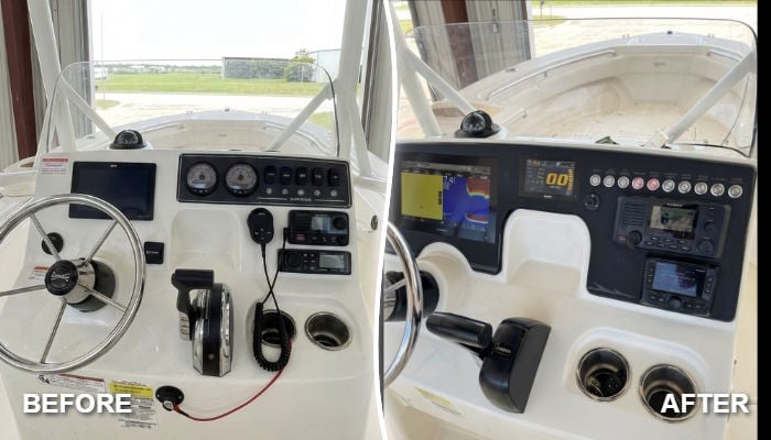 Before and after switch and dash panel replacement on a Boston Whaler Montauk