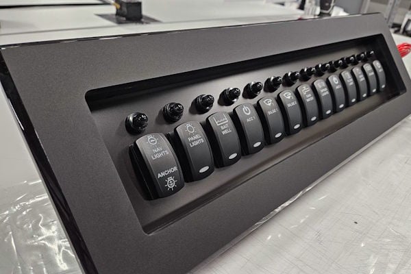 Recessed dash panel designed for a clean Contender helm installation