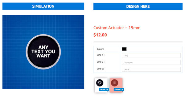text-bluewater-19mm Custom push button actuator design interface preview