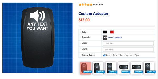 Custom rocker switch actuator design interface preview