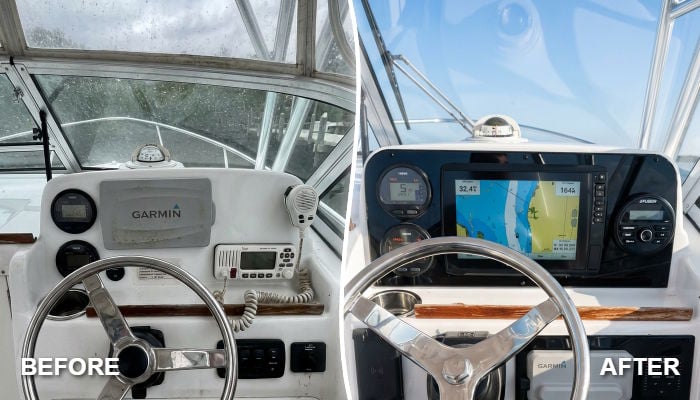 Before and after dash panel upgrade on a 2014 Sea Hunt Victory 225