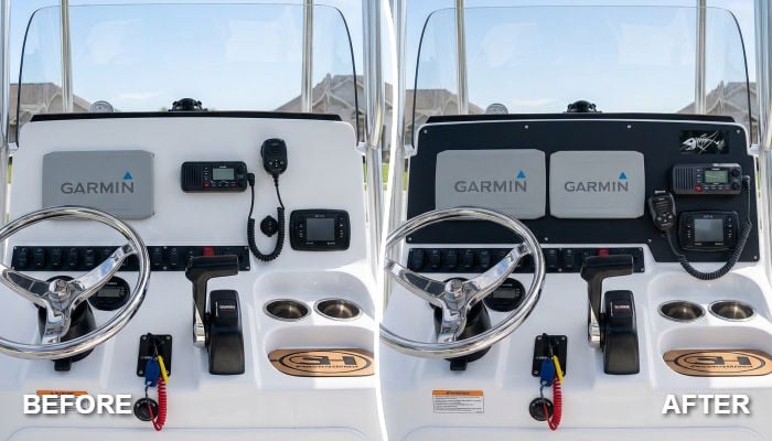 Before and after dash panel replacement on a 2016 Sea Hunt Ultra 225