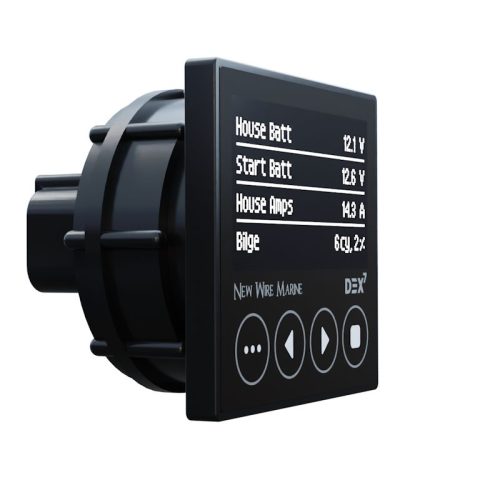 DEX7 2-1/16 inch marine multimeter installed in boat dash monitoring AC and DC electrical systems