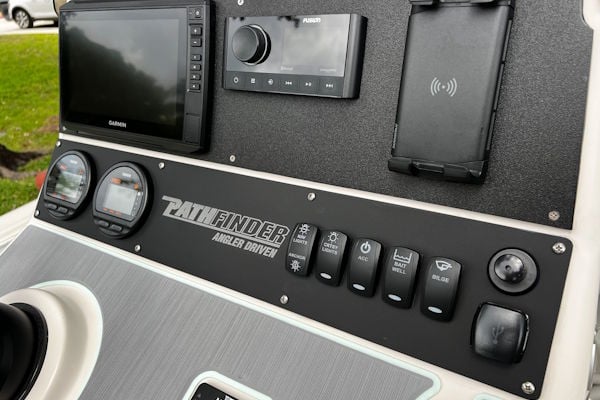 Pathfinder dash panel upgrade featuring marine-grade rocker switches and laser-etched labeling