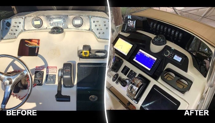 Scout 222 Sportfish dash panel upgrade with modern electronics and improved switch placement