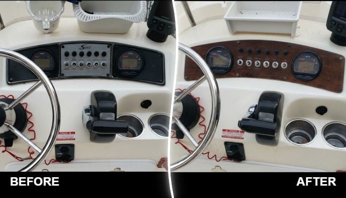 Before and after dash panel update on a 2013 Scout 177 Sportfish with cleaner helm layout