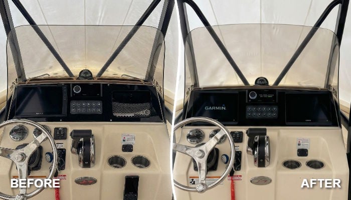 Scout helm modification replacing glove box with flush-mounted multifunction display