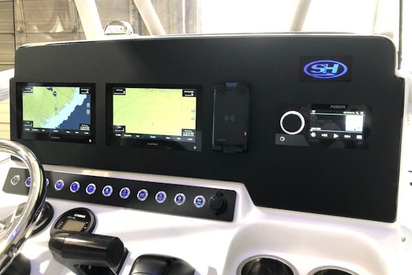 Custom dash panel with integrated electronics for a Sea Hunt center console