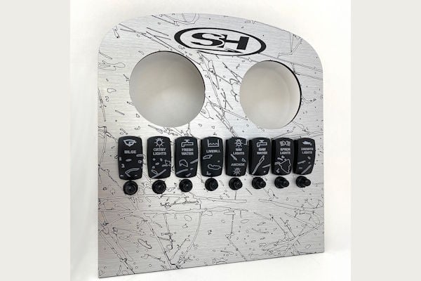 Custom Sea Hunt dash panel featuring fractal etched finish