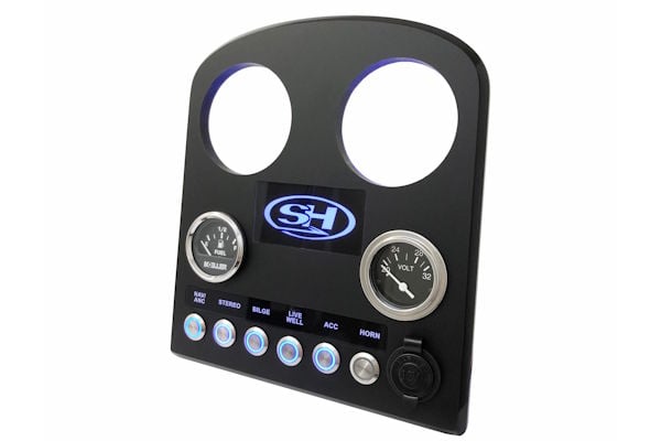 Lux matte dash panel with integrated gauges for a Sea Hunt boat