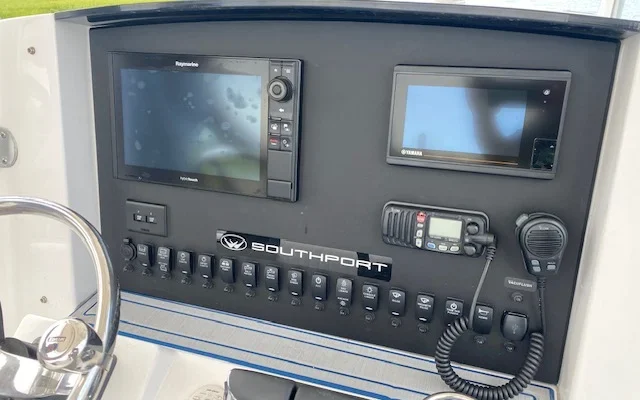 Southport 28 LuxMatte dash panel upgrade with new rocker switches and modern helm layout