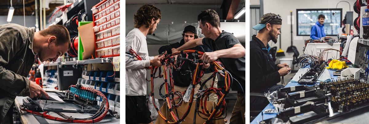 new wire marine assembly techs using switches to wire up panels