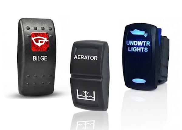 marine grade rocker switches for boat shown in three styles