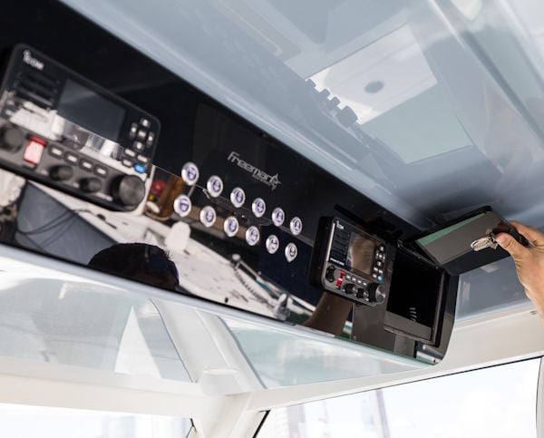 switch panel built by new wire marine for OEM boat manufacturer showing pushbutton switches