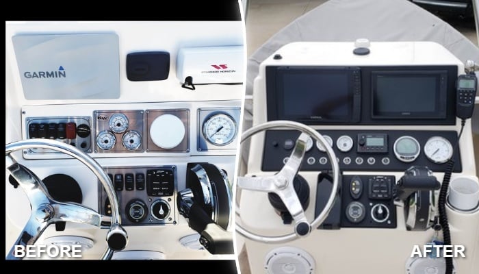 Completed aftermarket dash panel for a Key West 176 Sportsman — custom switch panel by New Wire Marine