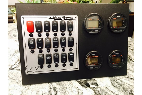 Brushed silver Mako rocker switch panel from New Wire Marine