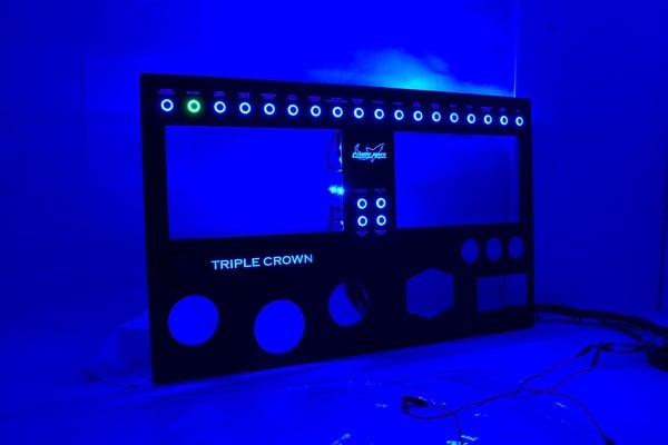 Mako dash panel with large backlit logo accents from New Wire Marine