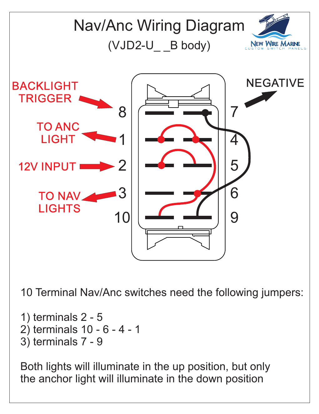 Ten-terminal VJD2 navigation and anchor light wiring diagram