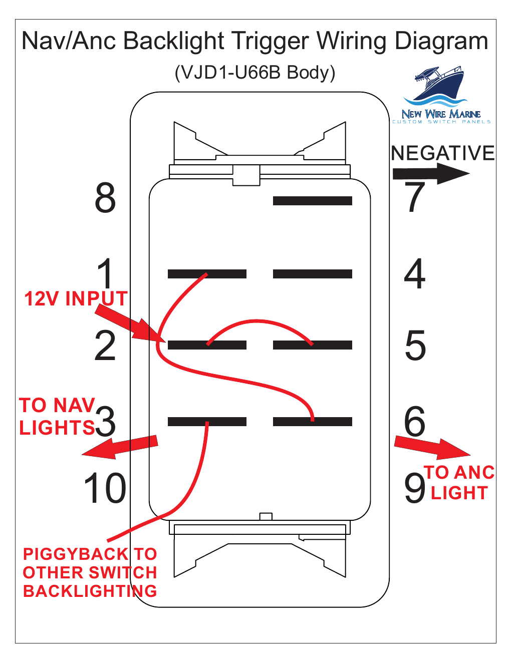 VJD1-U66B navigation and anchor light diagram with a separate backlight trigger
