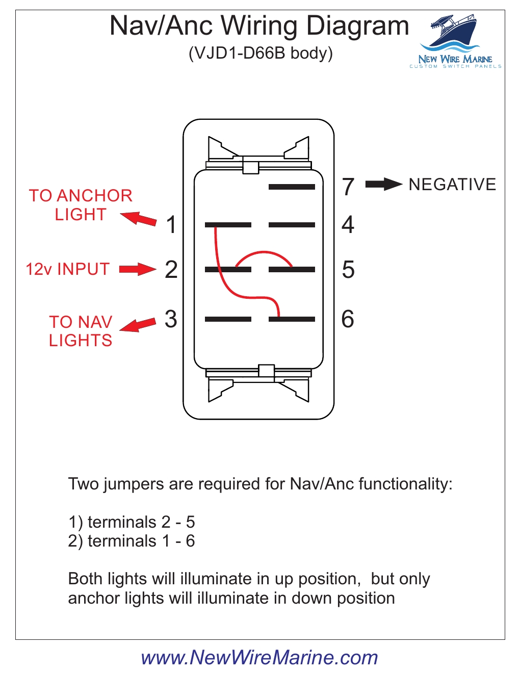 Seven-terminal VJD1-D66B navigation and anchor light wiring diagram