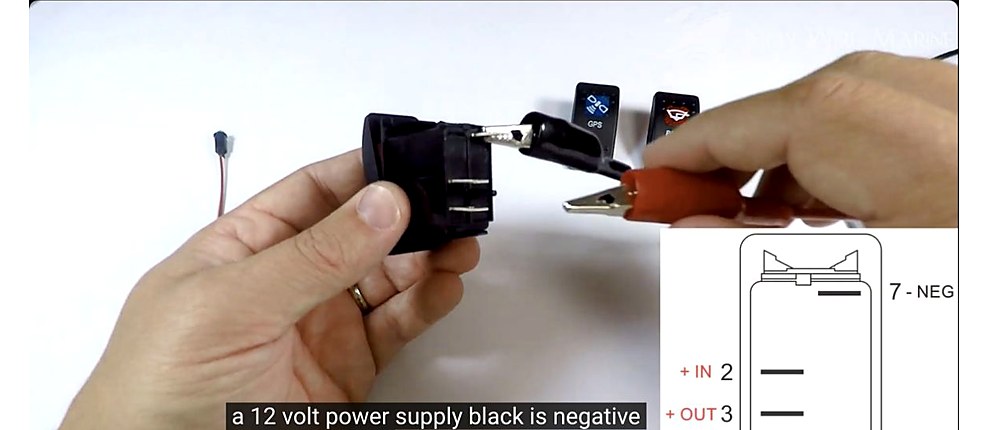 Connecting the negative return and 12V input to a three-terminal SPST rocker switch
