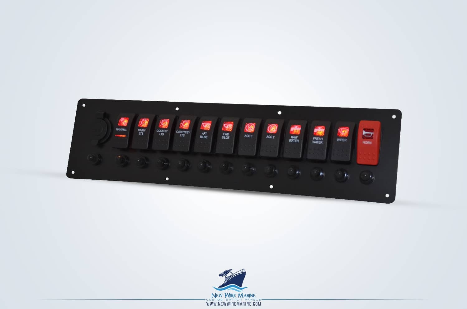 thumbnail image 2 of FXC 6-Gang Boat Marine Switch Panel – Black Aluminum Alloy, LED Rocker Blank Switch Holder, Dash Mount, 5-Year Warranty 2 of 5